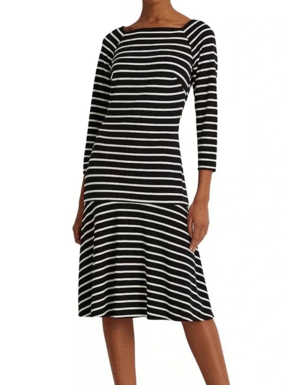 Lauren Ralph Lauren Black and White Striped Drop Waist Dress